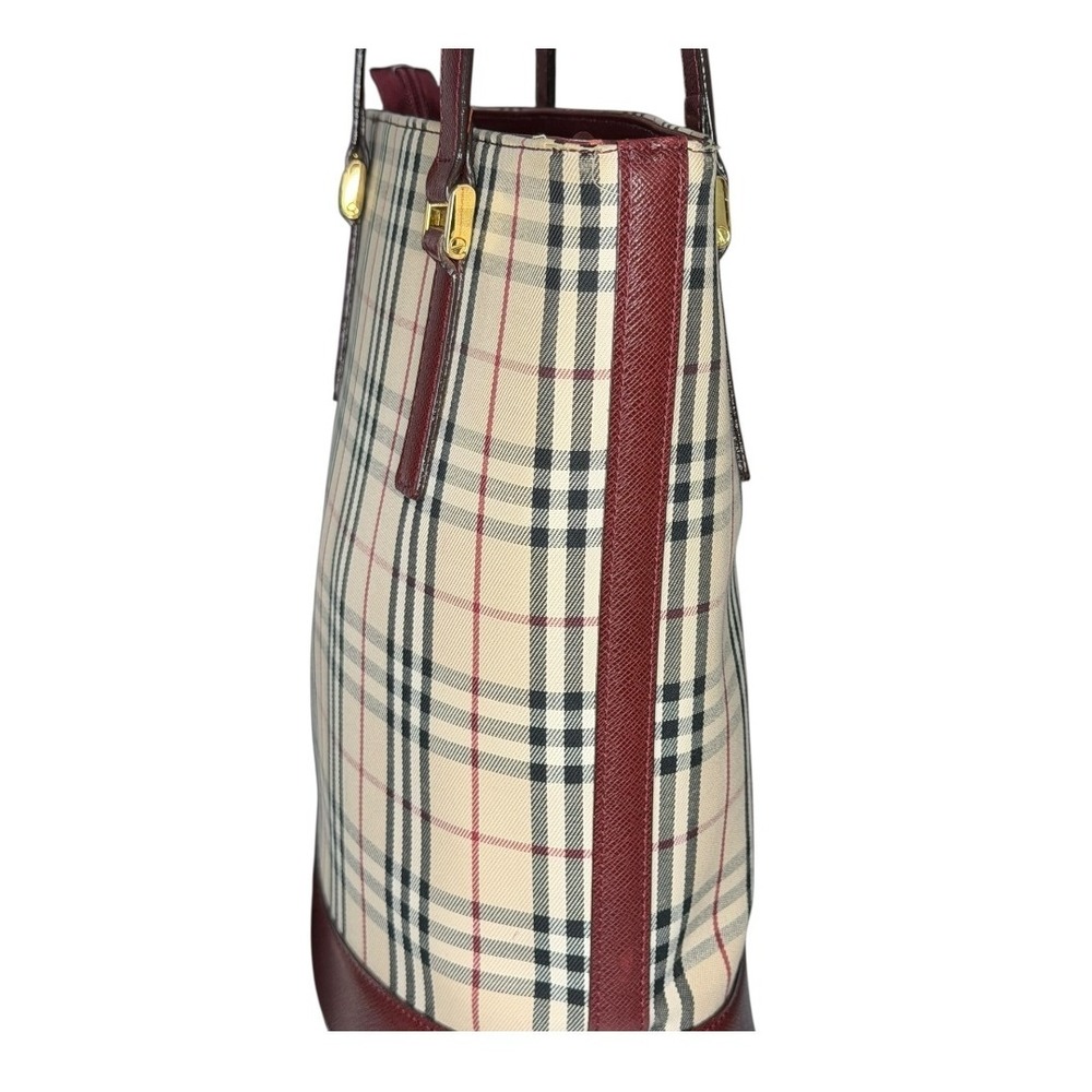 Burberry Small Haymarket Check Tote – Burgundy Trim - Picture 5 of 14